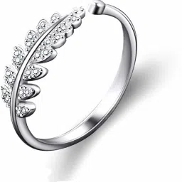 18k Silver Plated Adjustable Leaf Ring for Women's and Girls Metal, Stainless Steel, Silver Cubic Zirconia Rhodium, Sterling Silver, Platinum Plated Ring-1