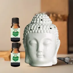 PEEPRESION Air Freshner Electric Buddha Diffuser & 2 Bottel Scented Jasmine Aroma Oil (10ml Each), Fragrance Your Home, Hotel, Bedroom, Club, Office, Relaxation, Body, Mind,Stress. Diffuser-17