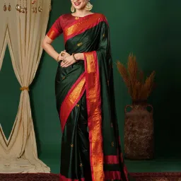 Embellished, Floral Print, Printed, Self Design, Temple Border, Solid/Plain, Woven Kanjivaram Cotton Silk, Art Silk Saree-image-44