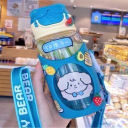Leakproof Cute Cartoon GOGGLES Water Bottles |sipper with Stickers and strap.-15