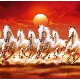 Lucky Seven Horses Running Vastu Vinyl Poster with Sparkle Coated Lami. Fine Art Print-image-67