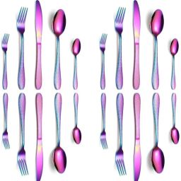 Cutlery Set with Forks, Dinner Knives, Spoons, Set of 4(20Pcs),Rainbow Stainless Steel Cutlery Set-image-16