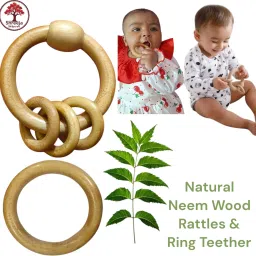 Natural Neem Wood Baby Rattle with Teething Ring – Safe & Durable Rattle-0