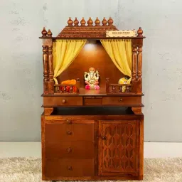 d'dass Matte Honey Polish MDF & Sheesham Wood Floor Rested Mandir Without Door-picture-12