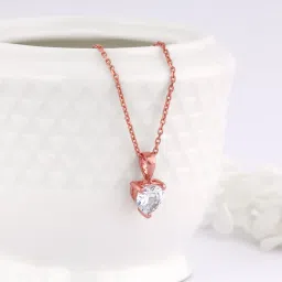 925 Rosegold Solitaire Heart Pendant for Women Cubic Zirconia Rhodium Plated Sterling Silver Necklace-image-52