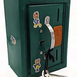 Cute Almirah Style Coin Box Piggy Bank Gullak for Kids 2 Compartments Money Saving ATM Home Decor Showpiece with 2 Keys Multicolor ! Small Size (15 x 11 cm) ! Coin Bank-image-1
