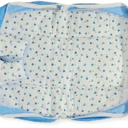 brandonn Cotton Infants Washable New born Baby bedding set With Mosquito Net And Pillow - Stars and Moon Sky Blue Mosquito Net image 4