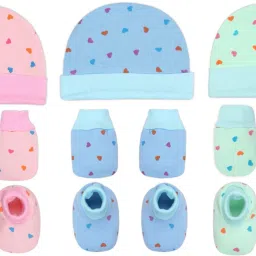 New Born Baby Infant Soft Cotton Mitten Sets with Cap and Booties-15