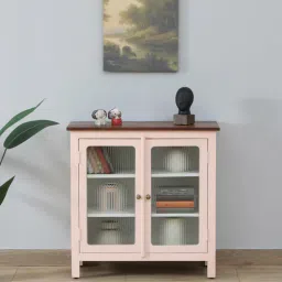 mudramark from pepperfry Noyes Mango Wood Crockery Unit In Pink Colour With Lining Glass-picture-23