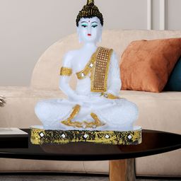 GW CREATIONS White & Gold Toned Marble Buddha Idol Showpiece-image-87
