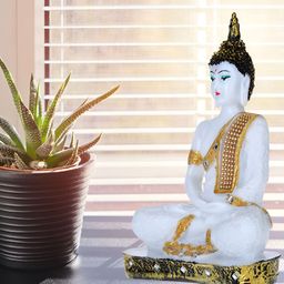 GW CREATIONS White & Gold Toned Marble Buddha Idol Showpiece-image-97