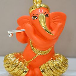 CraftVatika Orange & Golden Textured Ganesh Ceramic Idol Showpiece-19