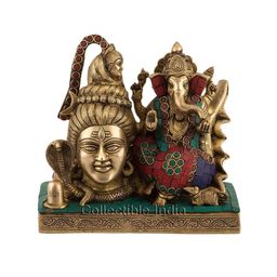 CraftVatika Brown & Red Textured Ganesha  & Shiva Brass Idol Showpiece-16