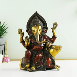 CraftVatika Brown Textured Ganesha Brass Idol Showpiece-image-29