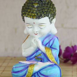 eCraftIndia Blue & White Handcrafted Praying Monk Buddha Showpiece-image-19