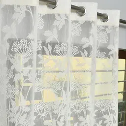 RIDHAAN Cream 2Pcs  Floral Sheer Eyelet Door Curtains-image-16