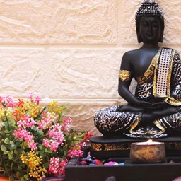 BECKON VENTURE Silver-Toned & Black Textured Buddha Idol Showpiece-image-18