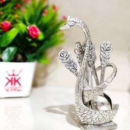 Kridaykraft Silver-Toned Swan Spoon Stand Showpiece-image-93