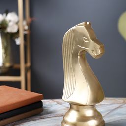 Decor de Maison Gold Toned Chess Horse Medium Figurine Showpiece-image-55