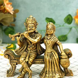 Imli Street Gold Toned Radha Krishna Sofa Sitting Idol Brass Showpiece-picture-19
