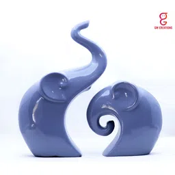 GW CREATIONS Grey 2 Pieces Elephant Glossy Finished Showpiece-image-68