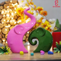 GW CREATIONS Pink 2 Pieces Elephant Figurine Showpiece-image-63