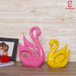 GW CREATIONS Pink & Yellow 2 Pieces Swan Figurine Showpiece-image-55