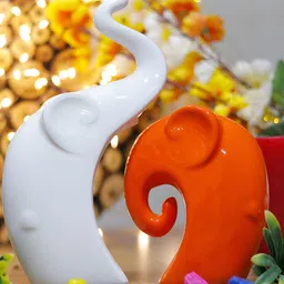 GW CREATIONS White Orange 2 Pieces Elephant Showpieces-image-57