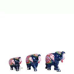 COOPTIC Blue& Red 3Pcs Wooden Elephant Design Showpiece-6
