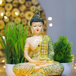 GW CREATIONS Green & Beige Buddha Figurine Showpiece-image-47
