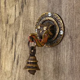 eCraftIndia Bronze Toned Lord Ganesha Antique Brass Wall Hanging with Bell-30