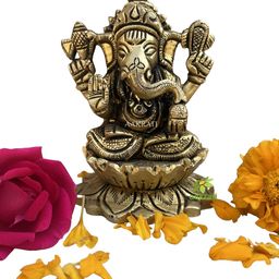Aakrati Yellow Medium Ganesha Religious Idol Brass Showpiece-image-66