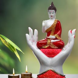 GW CREATIONS Red & White Buddha Idol Marble Showpiece-image-40