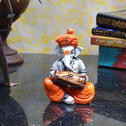 eCraftIndia Orange & White Textured Lord Ganesha Showpiece-10