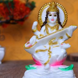 GW CREATIONS White & Gold Toned Godesses Saraswathi Idol Showpiece-picture-25