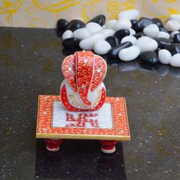 eCraftIndia Red & White Marble Lord Ganesha  on Chowki Idol Showpiece-29