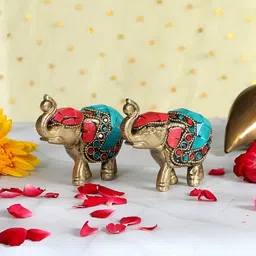 Two Moustaches Gold Toned & Blue 2 Pieces Birds And Animals Brass Figurine Tiny Showpieces-image-58