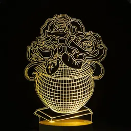 eCraftIndia Transparent & Gold-Toned Flower Pot Design Quirky Table Lamp-image-70