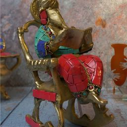 Two Moustaches Gold Toned & Red Religious Brass Idol Small Showpiece-image-29