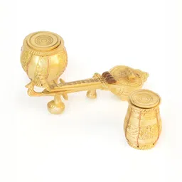 Aakrati Yellow Brass Figurine Sitar And Tabla Dugi Set Statue Showpiece-2