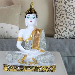 GW CREATIONS Silver Toned & White Marble Buddha Idol Showpiece-picture-29