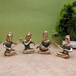 StatueStudio Set of 4 Gold Toned, Teal Blue & Red Musical Figurine Showpieces-image-37