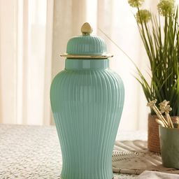 Pure Home and Living Blue Ribbed Ceramic Vase-image-61