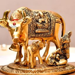 Ascension Metal Krishna & Religious Kamdhenu Cow Showpiece-15