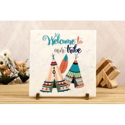 POSH-N-PLUSH Multicolored Welcome to Our Tribe Printed Marble Showpieces-image-50