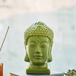 Pure Home and Living Green Textured Buddha Head Ceramic Figurine Showpiece-2