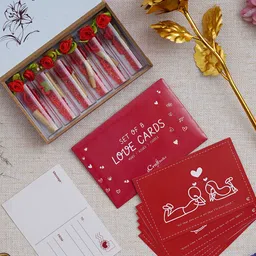 eCraftIndia 15 Pcs Red & White Valentine's Day Love Gift Cards Rose Gift Set-image-81