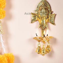 Ascension Gold-Toned Ganesh Ji Wall Hanging with Three Diya-image-25