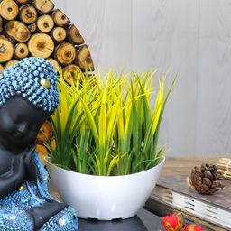 GW CREATIONS Blue & Black Buddha Figurine Small Showpiece With Plant-image-35