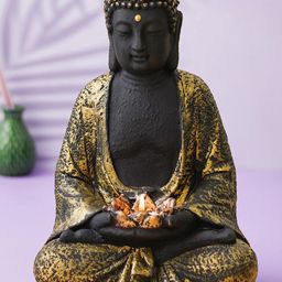 eCraftIndia Black & Gold-toned Buddha Idol With Lotus Flower in Hands Tea Light Holder-image-23